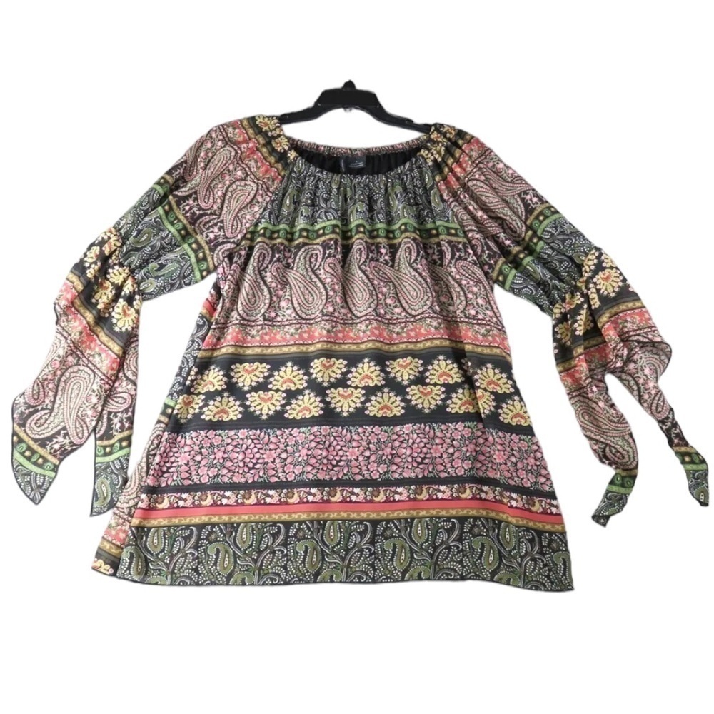 New Directions Women's Top Geo Print Multi Color Off The Shoulders Tunic Size XL